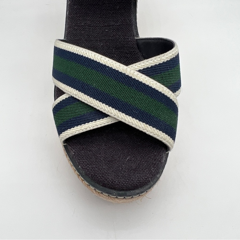 TORY BURCH Frieda Striped Espadrille Wedge Sandals - Green Blue Stripe - Sz 7.5 - Picture 7 of 11